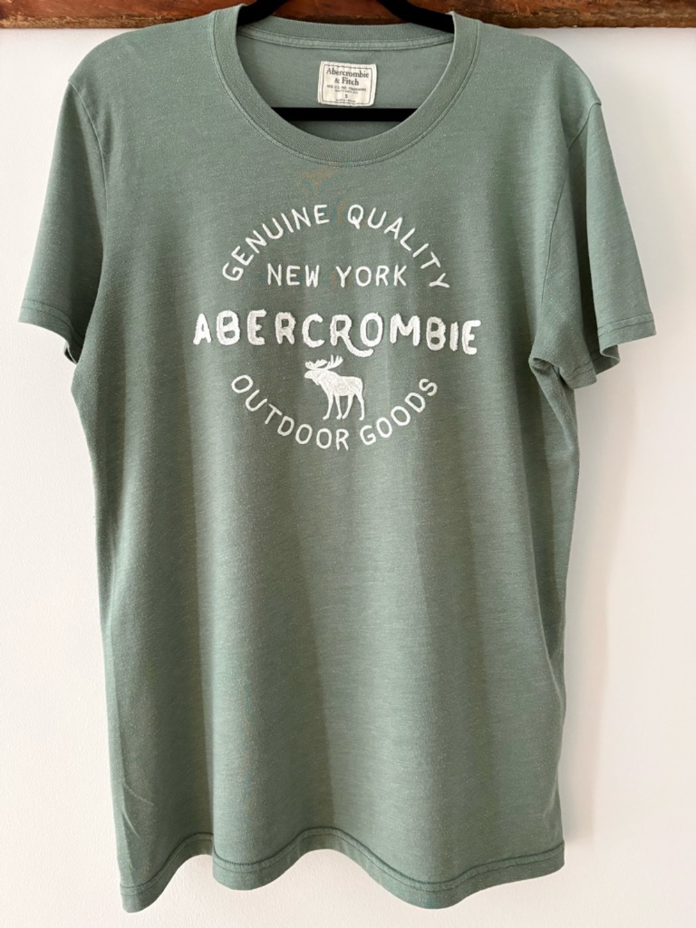 Abercrombie & Fitch—Y2K Logo Tee-Shirt, Sage Green White Embroidery (Small)